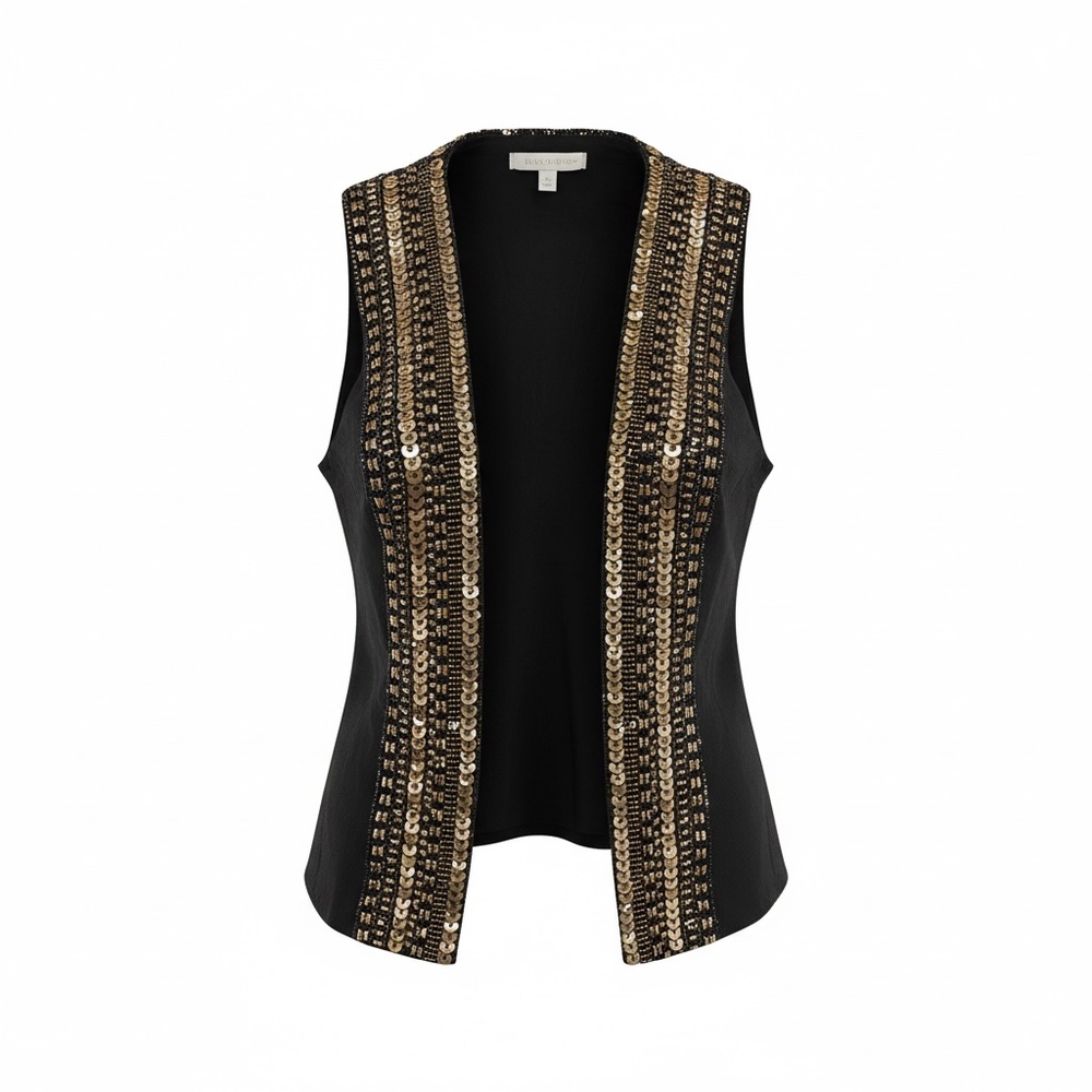 Vintage Twelfth Street By Cynthia Vincent Black Embellished Open Front Vest Sz S